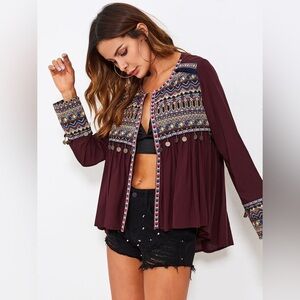 Medium boho style shirt with dangling coins